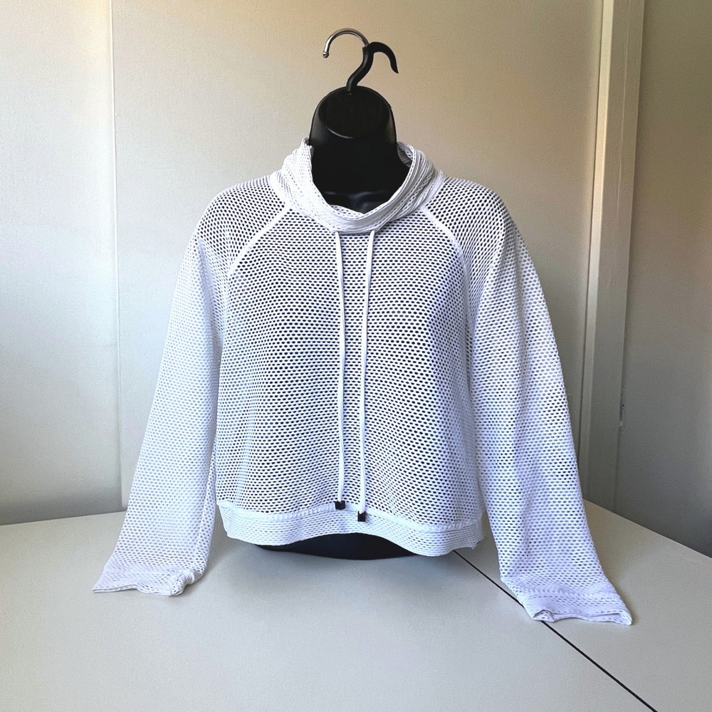 Koral White Mesh Cowl Neck Pullover Athletic Top Long Sleeve Size M USA